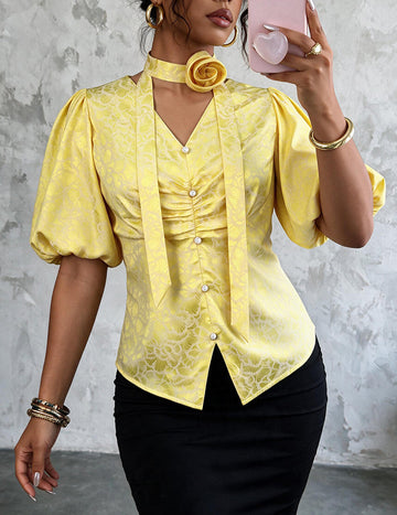 ekouaer-jacquard-top-v-ausschnitt-gelb-bodycon image 3
