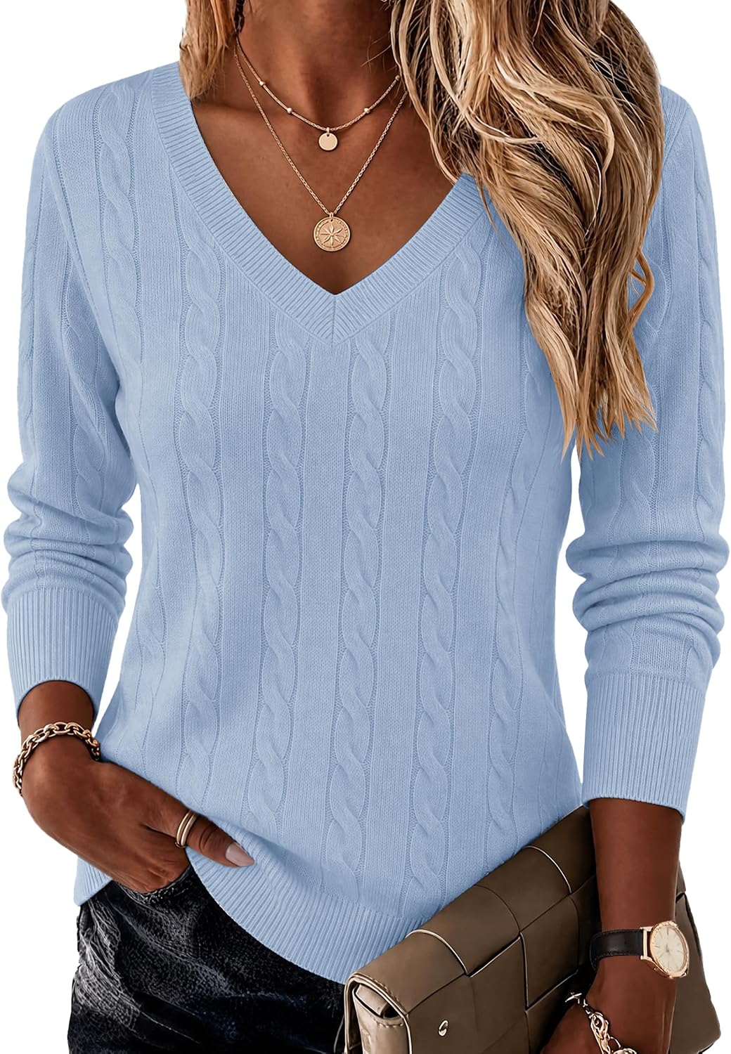 ekouaer-pajama-sets-v-neck-stricktop-apricot-langarm image 6