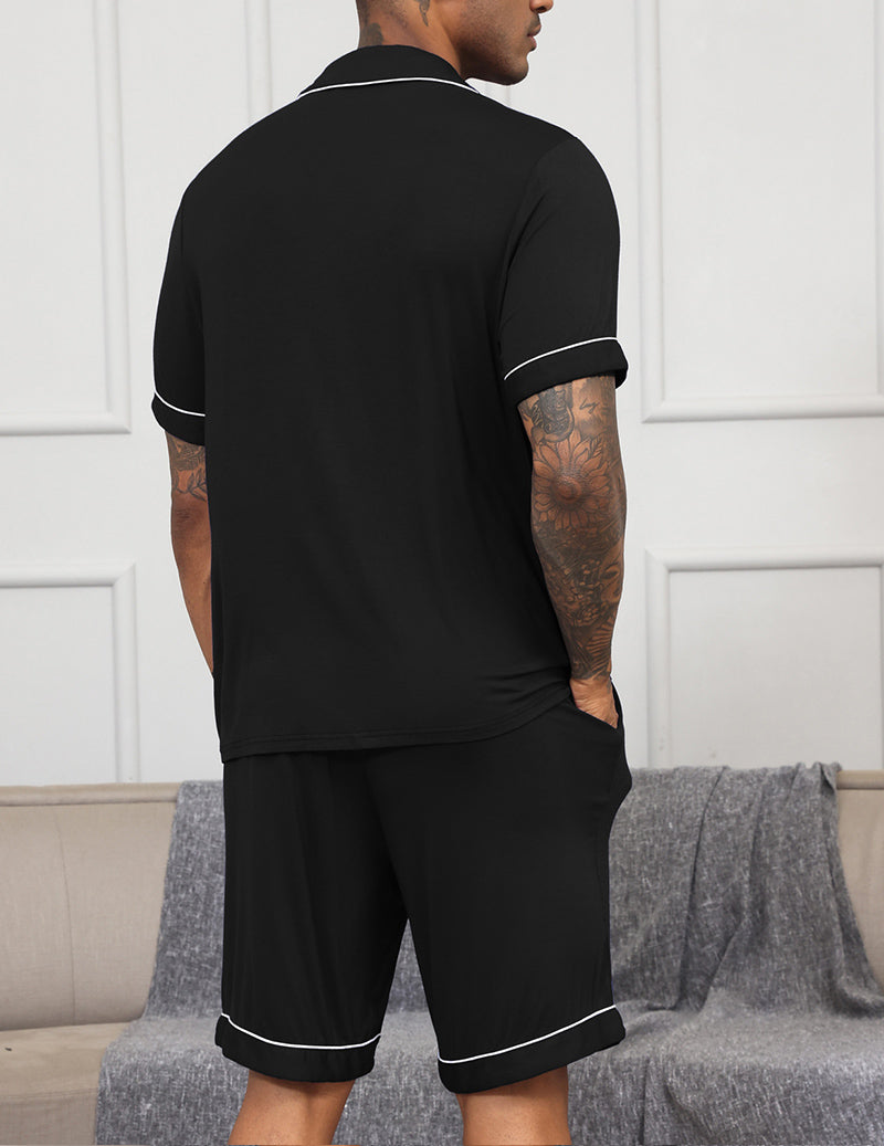 ekouaer-men-notch-pyjama-schwarz-kurzarm-viskose image 3