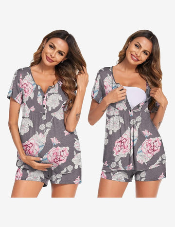 ekouaer-maternity-stillpyjama-kurzarm-shorts-rosa image 5