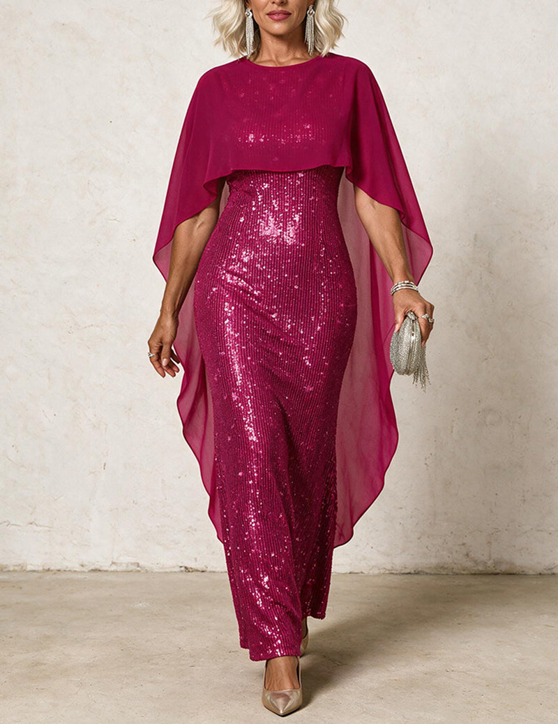 ekouaer-sequin-cape-maxikleid-rosa-pailletten-chiffon image 4