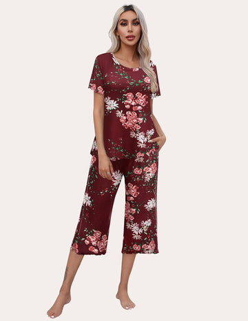 ekouaer-pajama-sets-kurzarm-schlafanzug-capri-taschen image 3