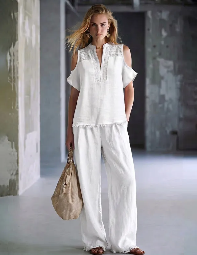 ekouaer-pajama-sets-sommer-set-fransen-schulterfrei-zweiteiler image 1