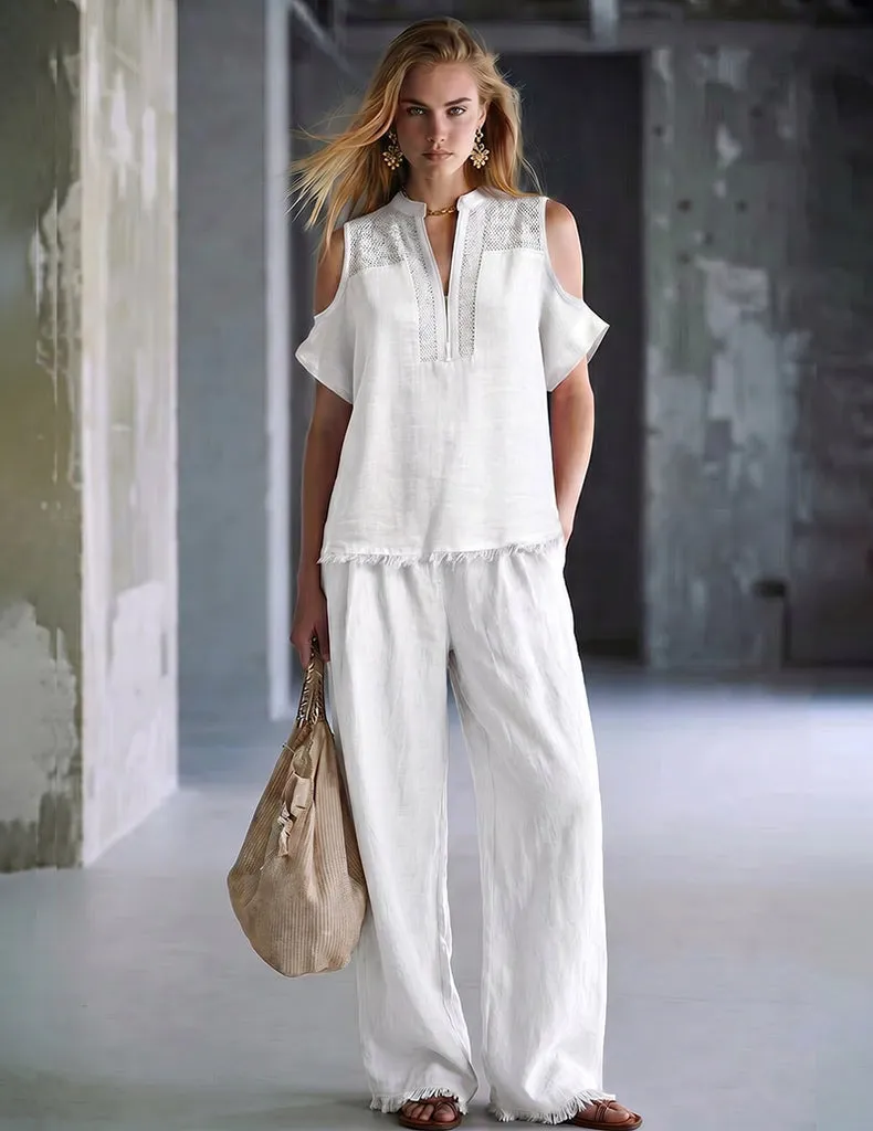 ekouaer-pajama-sets-sommer-set-fransen-schulterfrei-zweiteiler image 1