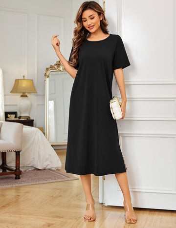 ekouaer-nightgowns-cotton-nachthemd-baumwolle-kurzarm-lang image 3
