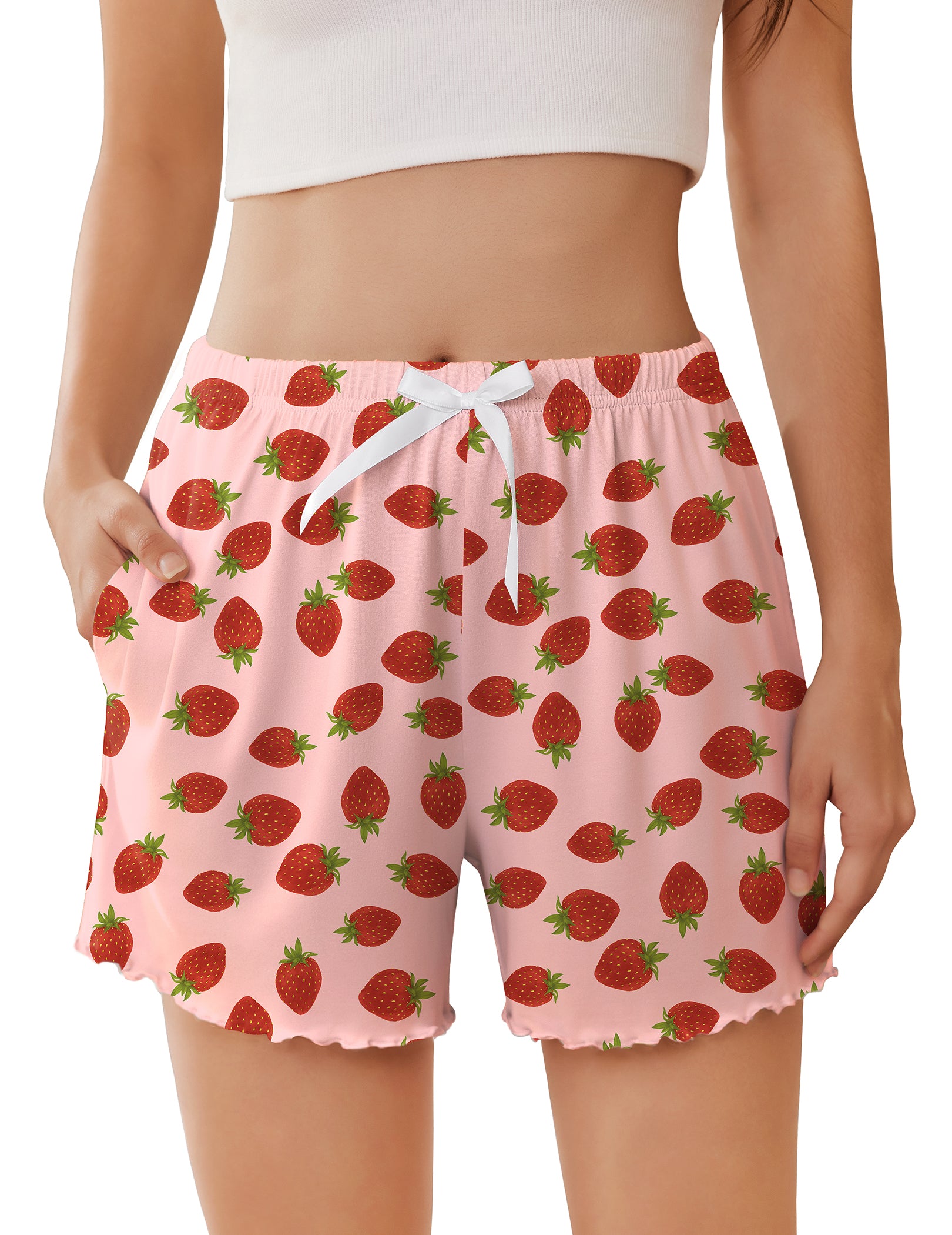 ekouaer-pajama-sets-ruffle-shorts-damen-schwarz-mit-taschen image 3