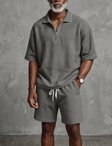 ekouaer-men-waffle-quarter-zip-polo-set-2-teilig-wei image 5