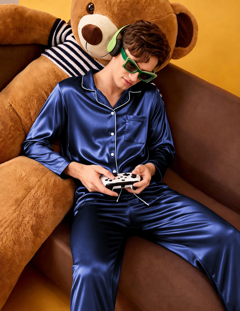 ekouaer-men-satin-pyjama-set-langarm-schwarz-gr-m image 6
