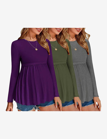 ekouaer-maternity-umstandsshirt-langarm-3er-pack-plissee image 3