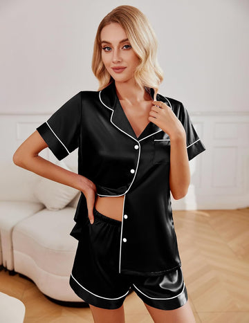 ekouaer-pajama-sets-2er-satin-pyjama-kurz-shorts-knopfleiste image 3