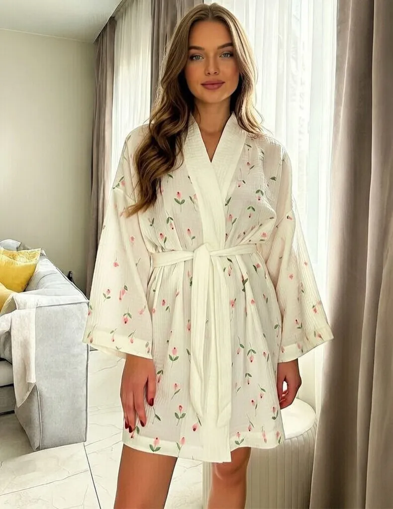 ekouaer-robes-baumwoll-bademantel-blumen-mit-g-rtel image 1