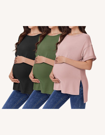 ekouaer-maternity-umstandsshirt-3er-pack-kurzarm-oversize image 5