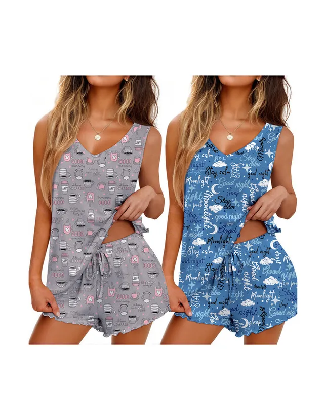 ekouaer-pajama-sets-schlafanzug-2er-pack-v-ausschnitt-kurz image 1