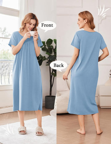 ekouaer-nightgowns-hauskleid-midi-kurzarm-taschen-plus-size image 7