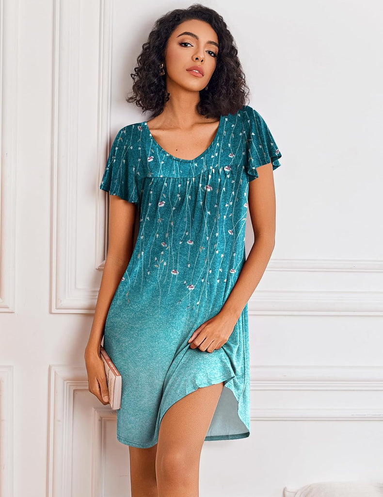ekouaer-nightgowns-nachthemd-kurzarm-v-ausschnitt-plissee image 1