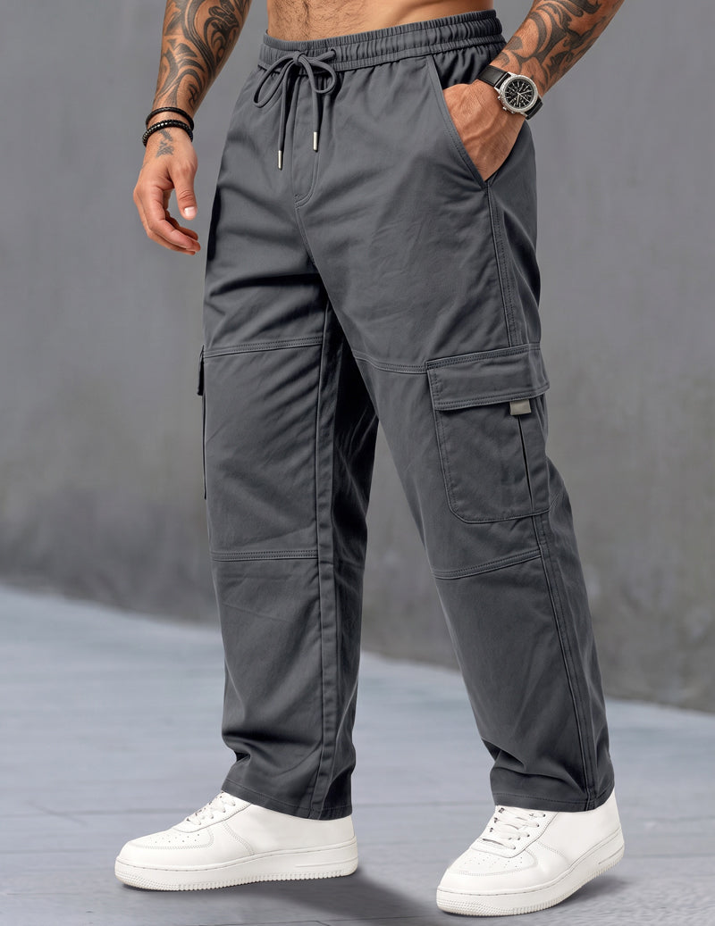 ekouaer-men-cargohose-mit-kordelzug-schwarz-lockerer-sitz image 6