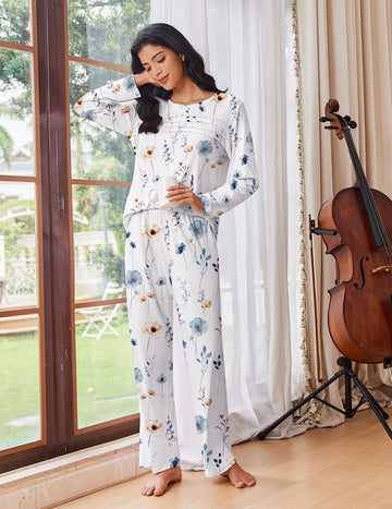 ekouaer-pajama-sets-pyjama-plissee-oberteil-lange-hose image 7
