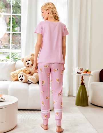 ekouaer-pajama-sets-lounge-pyjama-kurzarm-gemustert-2-teilig image 3