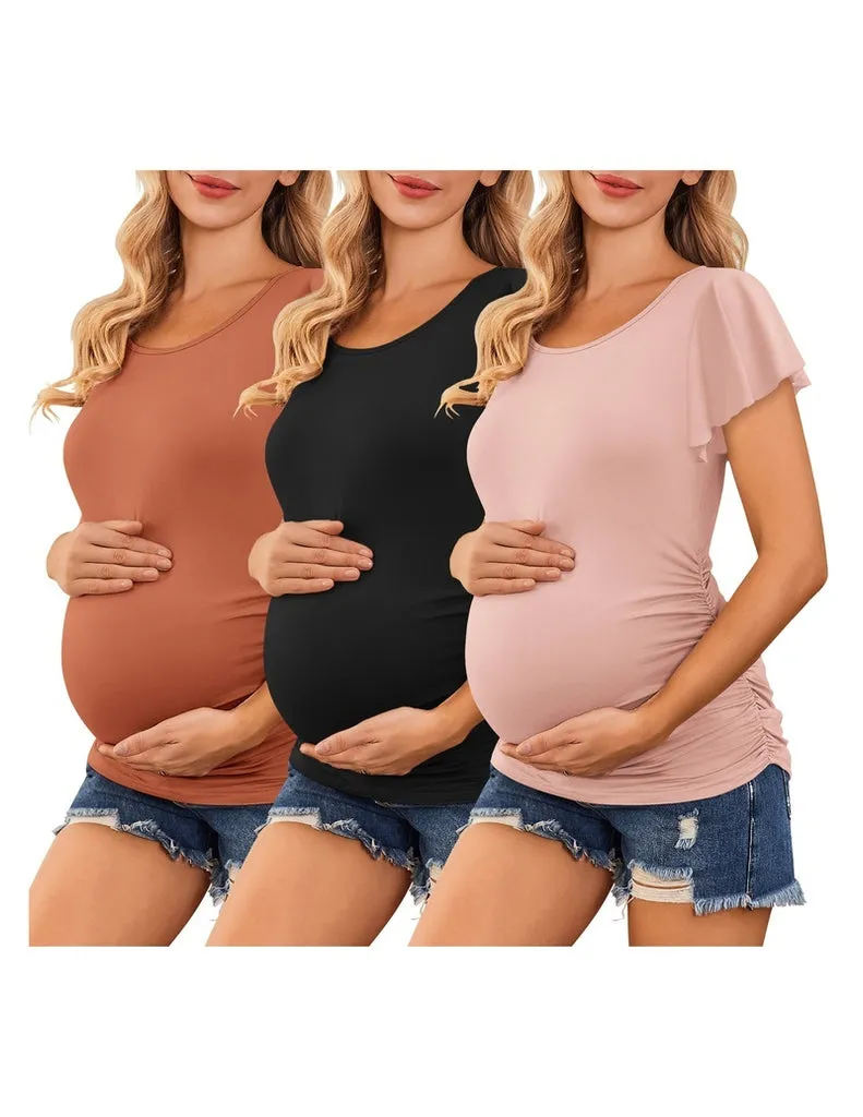 ekouaer-maternity-3er-pack-umstandsshirt-trompeten-rmel-gerafft image 1