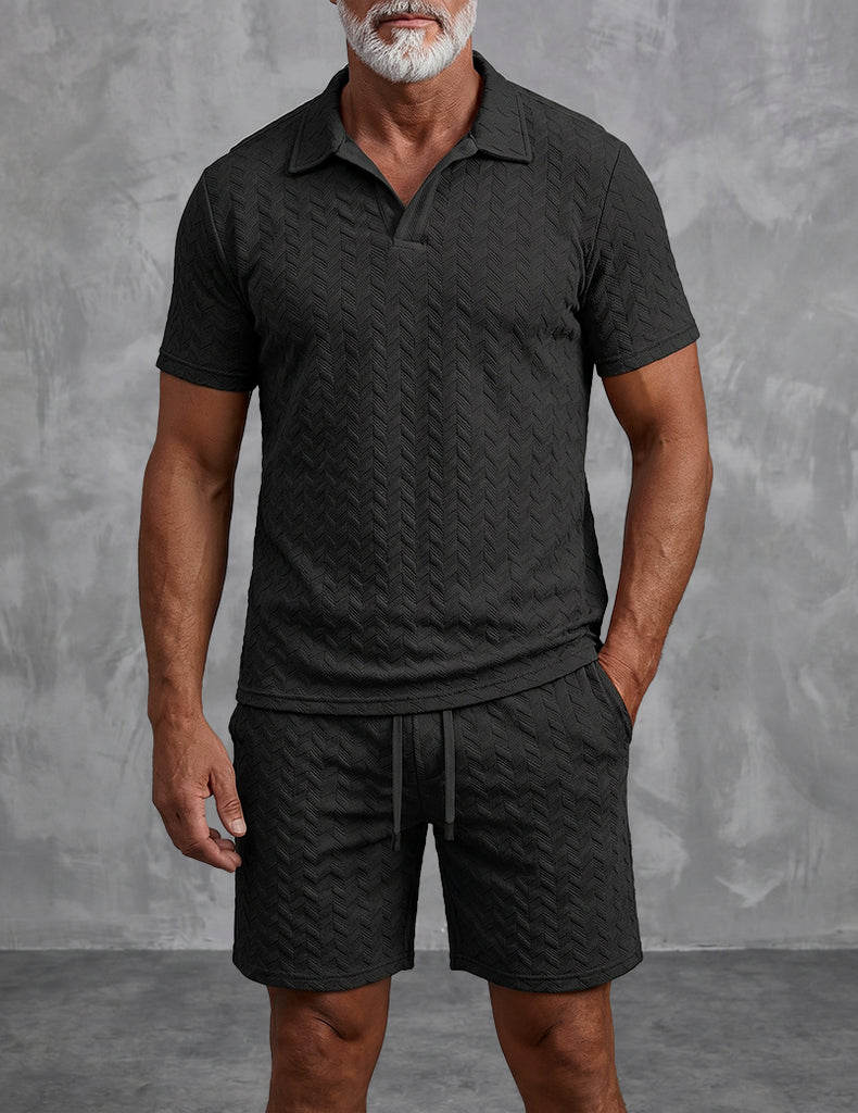 ekouaer-men-polo-shirt-shorts-set-jacquard-zweiteiler image 1