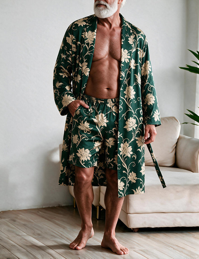 ekouaer-men-morgenmantel-set-shorts-robe-gemustert-2-teilig image 1