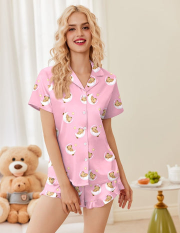 ekouaer-teddy-satin-schlafanzug-kurz-gemustert-2-teilig image 7