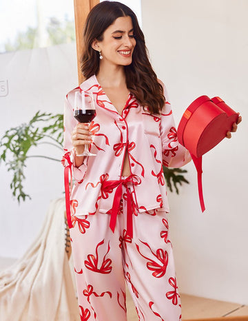 ekouaer-satin-pyjama-set-lang-knopfleiste-damen-2-teilig image 3
