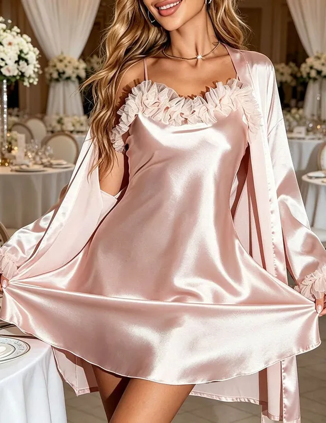ekouaer-robes-satin-spitze-set-nachthemd-robe image 1