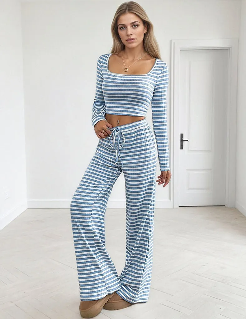 ekouaer-pajama-sets-streifen-langarm-pyjama-hose-oberteil-stretch image 1