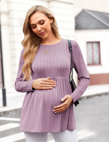 ekouaer-maternity-langarm-tunika-umstandsshirt-rippenstrick image 5