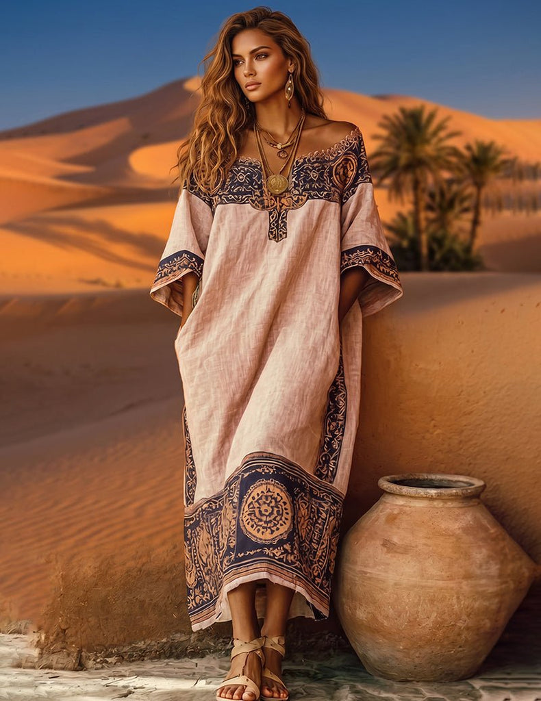 ekouaer-nightgowns-boho-maxikleid-off-shoulder-leinen-blau image 1