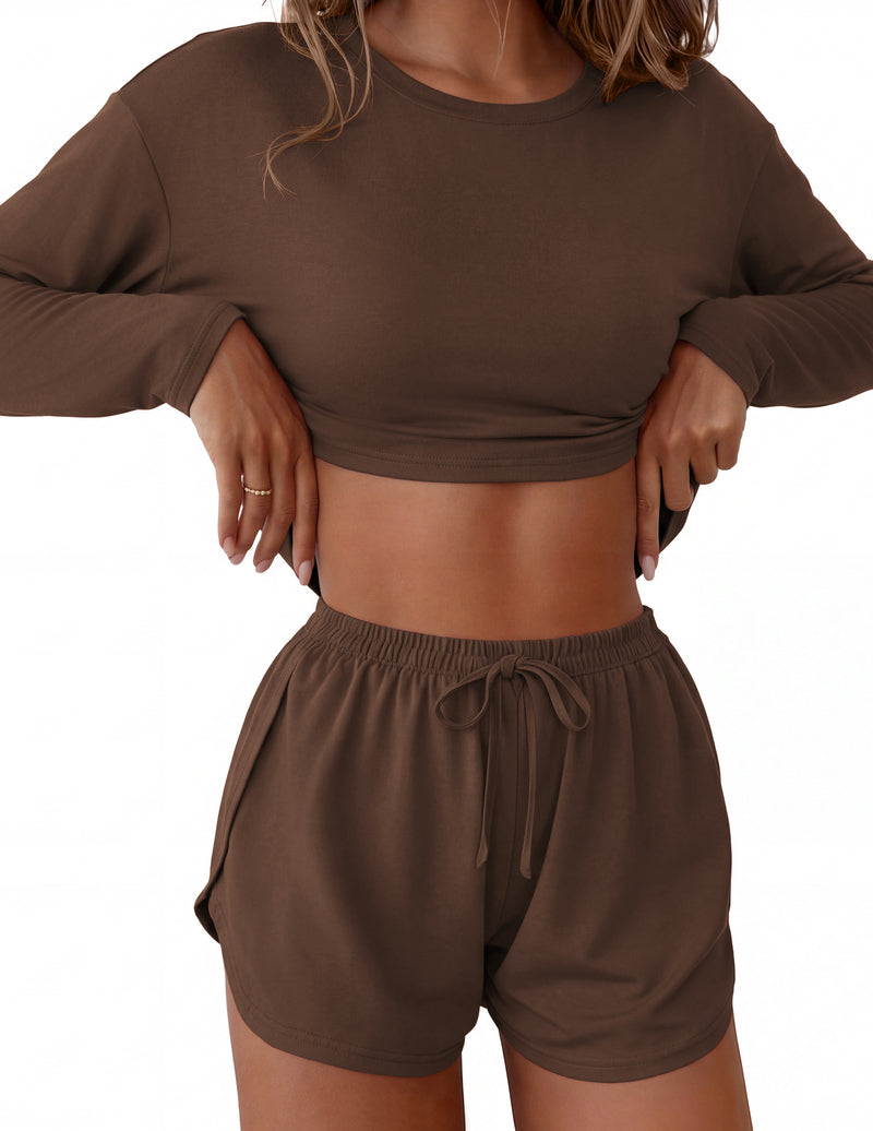 ekouaer-pajama-sets-langarm-schlafanzug-shorts-kirschen image 3