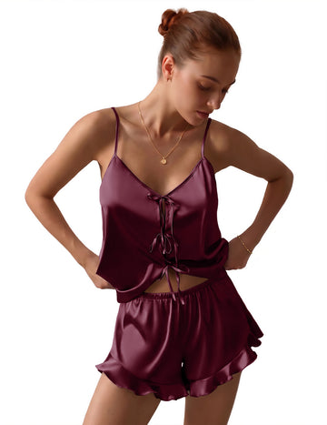 ekouaer-pajama-sets-satin-pyjama-damen-rmellos-schleife image 8