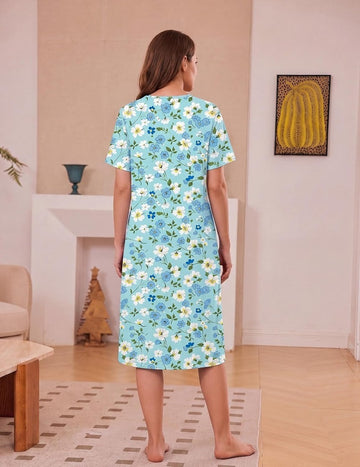 ekouaer-nightgowns-nachthemd-blumen-kurzarm-taschen image 7