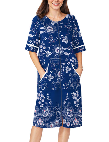 ekouaer-robes-morgenmantel-kurzarm-rei-verschluss-taschen image 3