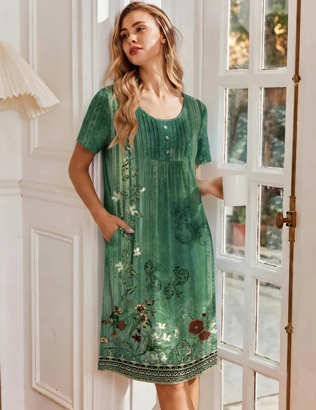 ekouaer-nightgowns-mumu-hauskleid-kurzarm-floral-mit-taschen image 1