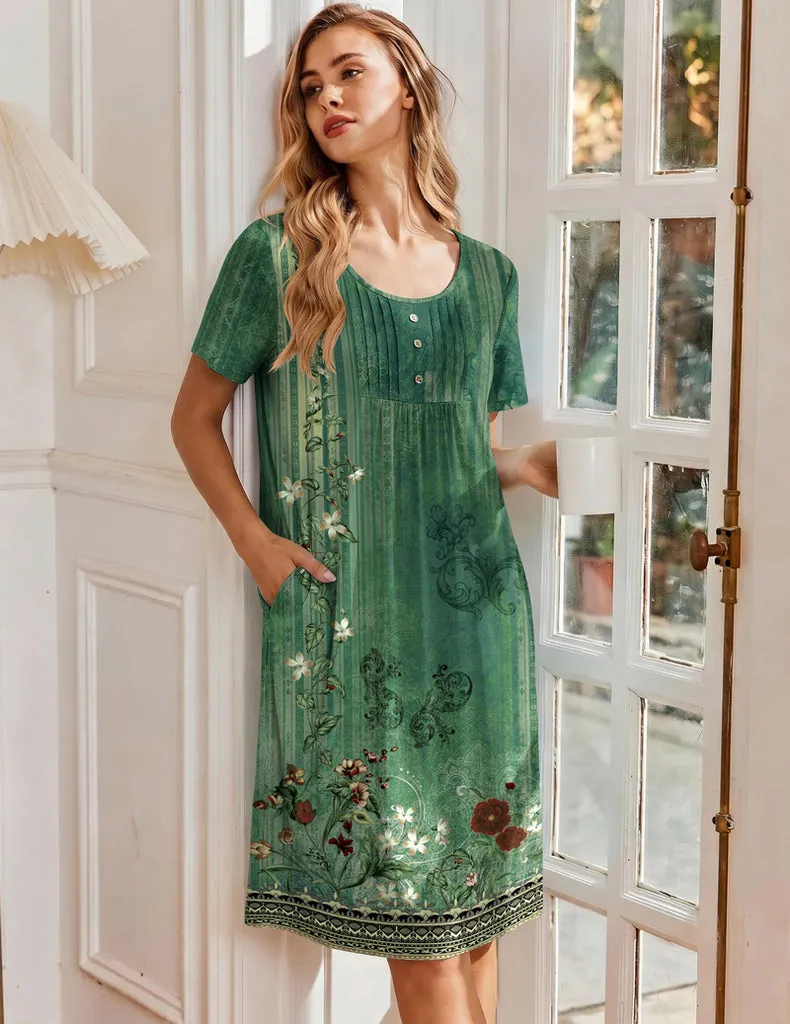 ekouaer-nightgowns-mumu-hauskleid-kurzarm-floral-mit-taschen image 1