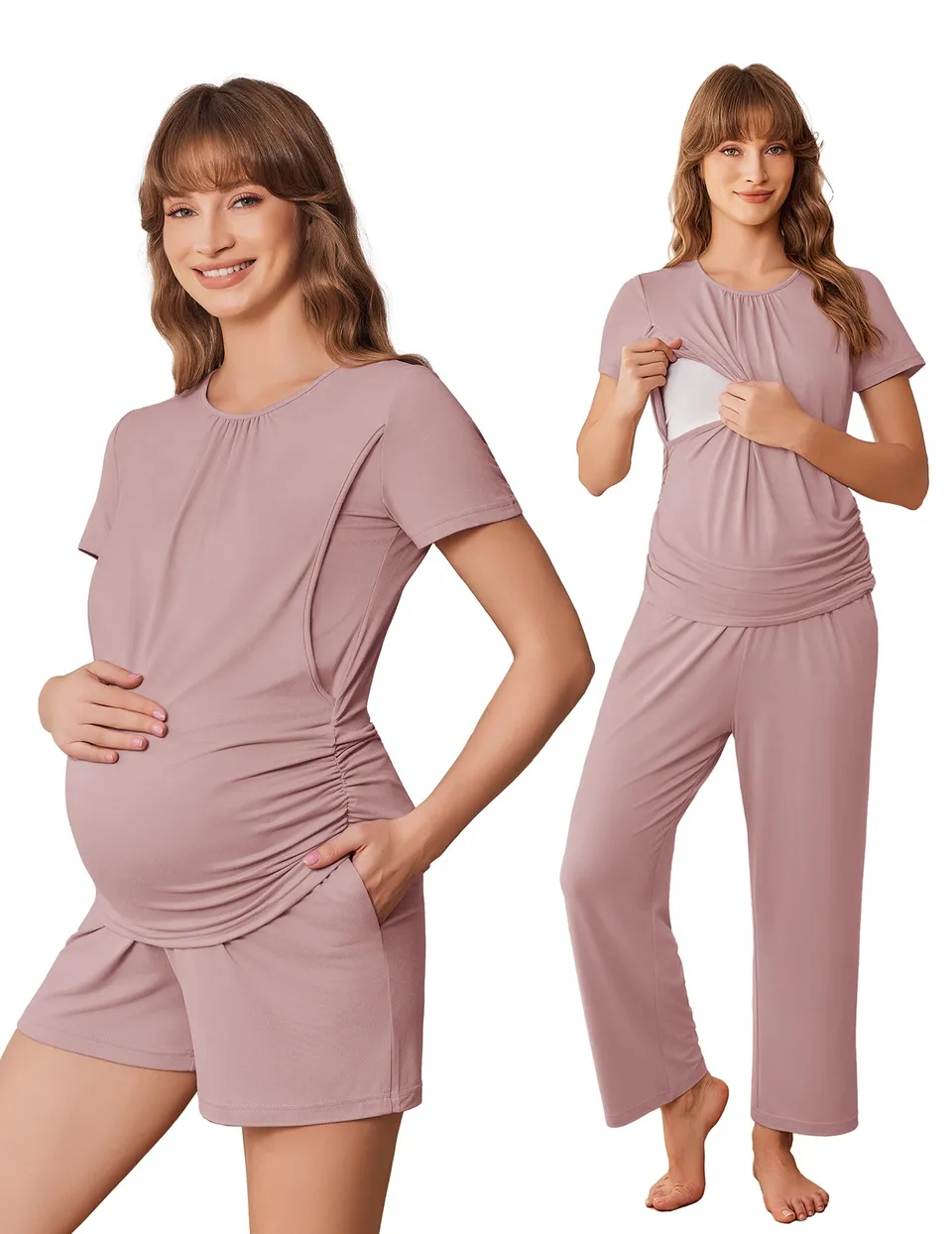 ekouaer-maternity-still-pyjama-3-tlg-floral-teal-m image 1