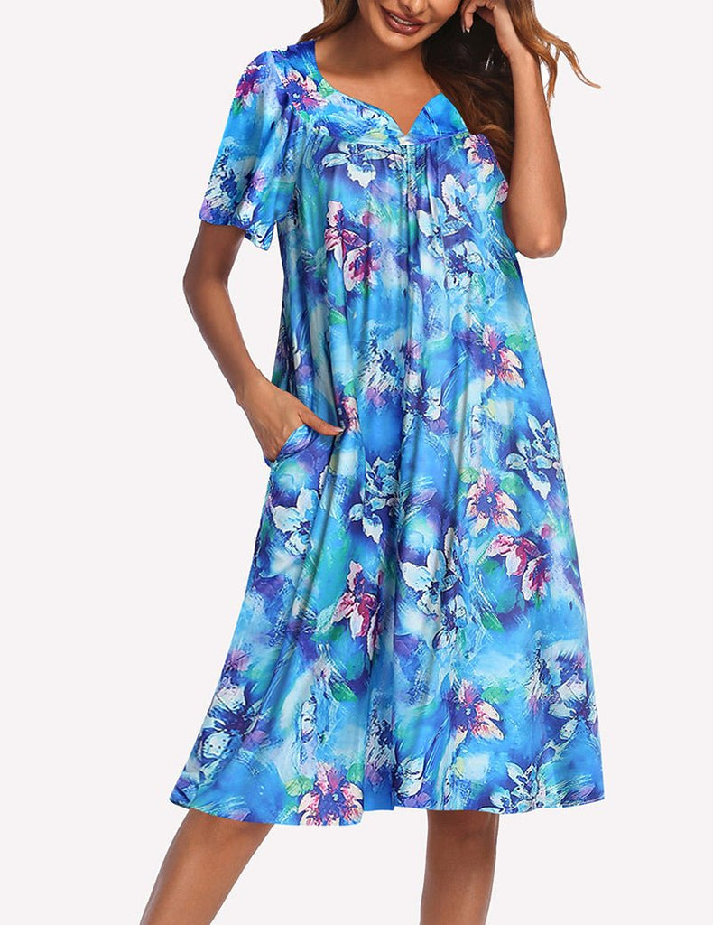 ekouaer-nightgowns-lounger-nachthemd-kurzarm-blumen-v-ausschnitt image 1