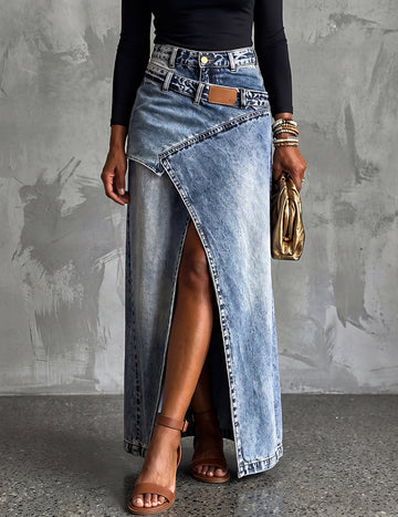 ekouaer-nightgowns-denim-midi-jeansrock-blau-mit-taschen image 3