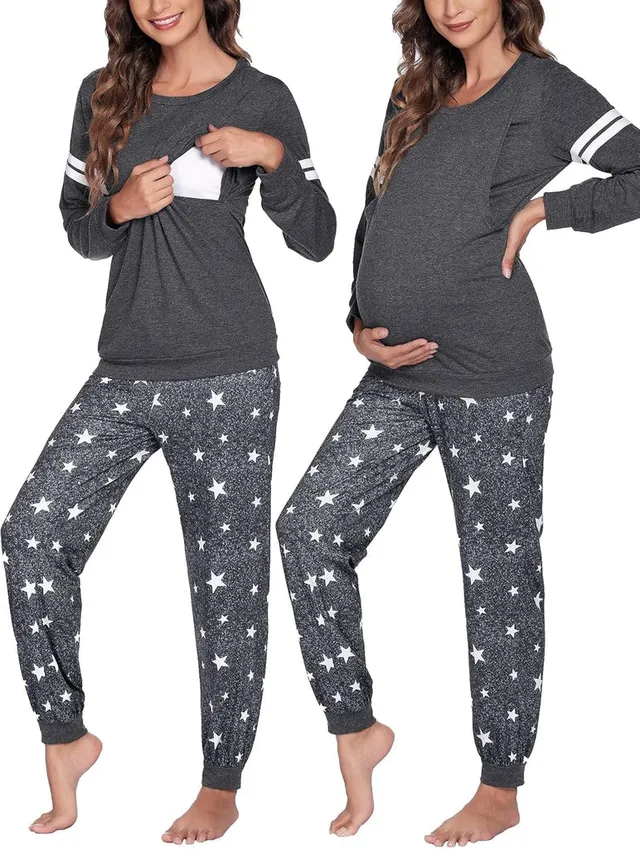 ekouaer-maternity-stillpyjama-set-langarm-taschen image 1