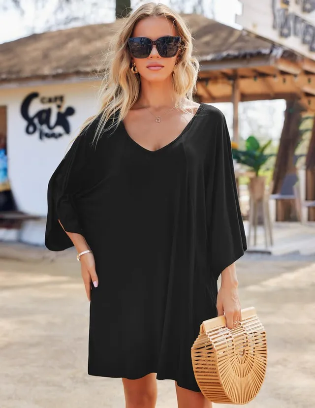 ekouaer-nightgowns-nachthemd-deep-v-batwing-aus-modal image 1