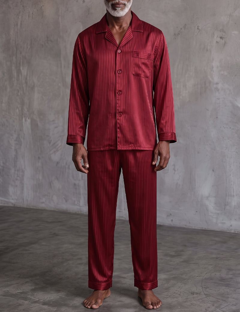 ekouaer-men-satin-pyjama-rot-streifen-langarm-paspel image 1