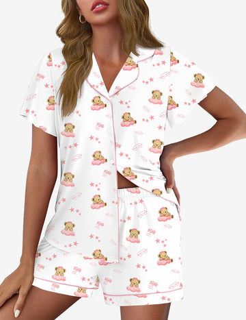 ekouaer-pajama-set-pyjama-shorts-knopfleiste-mit-r-schen image 3