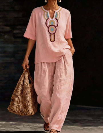 ekouaer-pajama-sets-leinen-tunika-set-stickerei-mint image 5