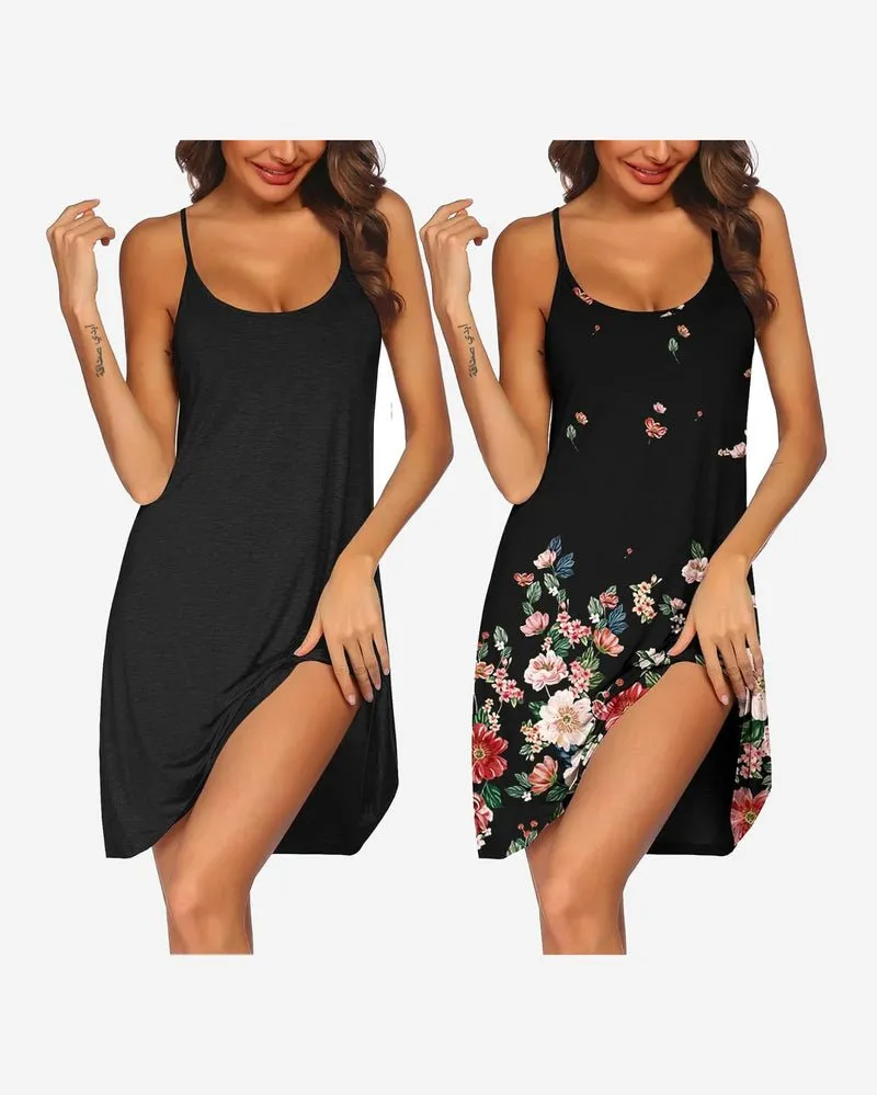 ekouaer-nightgowns-racerback-nachthemd-rmellos-2er-pack-knielang image 1