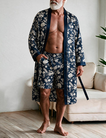 ekouaer-men-morgenmantel-set-shorts-robe-gemustert-2-teilig image 3