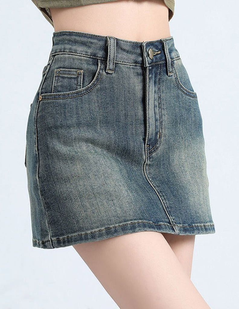 ekouaer-jeansrock-high-waist-mini-stretch-mit-taschen image 1
