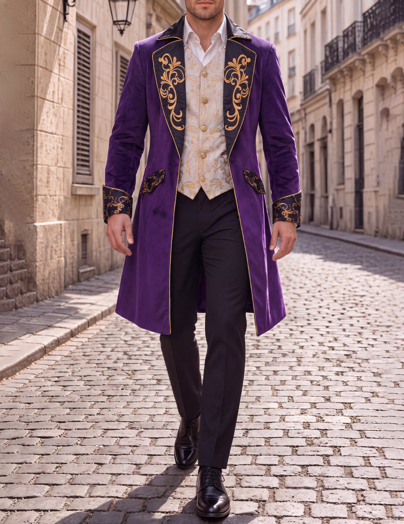 ekouaer-men-steampunk-frack-herren-schwarz-bestickt-slim-fit image 7