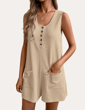 ekouaer-jumpsuits-waffel-overall-kurz-rmellos-mit-kn-pfen image 7
